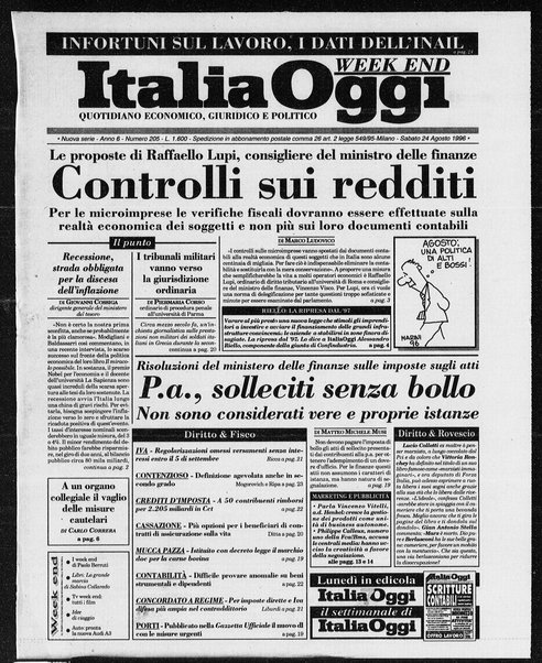 Italia oggi : quotidiano di economia finanza e politica